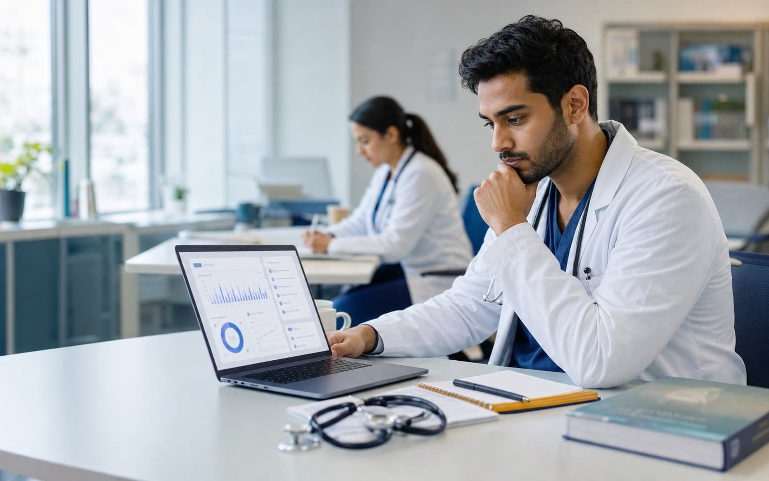 Foundation doctor preparing for the MSRA with clinical notes and exam analytics